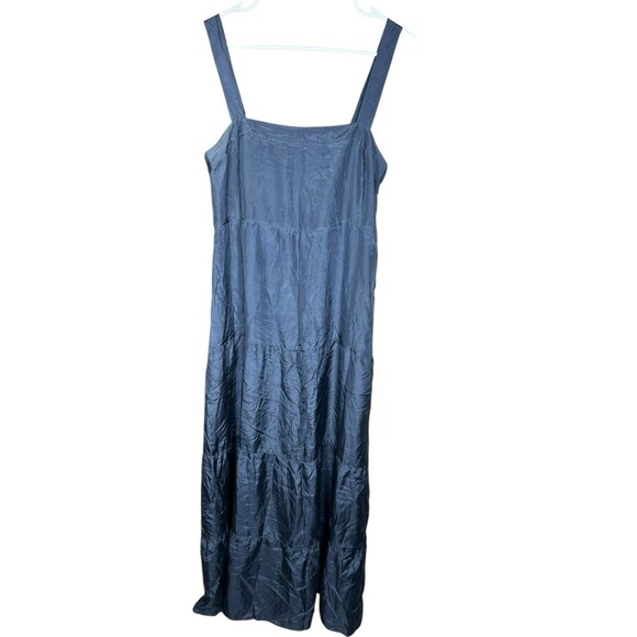 Eileen Fisher‎ Blue 100% Silk Tiered Sleeveless Maxi Dress Womens Petite Medium - Picture 1 of 16